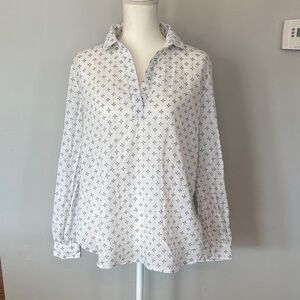 LOFT White and Blue Patterned Button Down Shirt